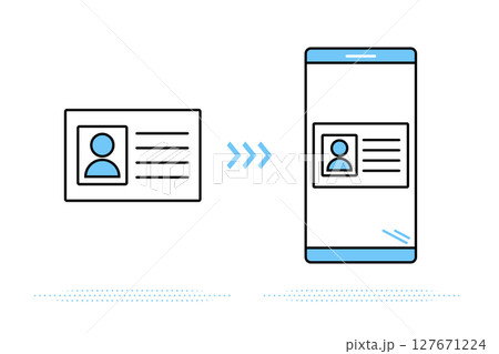 個人情報が含まれるカードをスマホに紐づけるイメージイラスト 個人情報が含まれるカードをスマホに紐づけるイメージイラスト 127671224