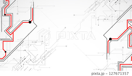 Digital circuit visualization vector background. Pattern with interconnected lines, nodes. 127671357