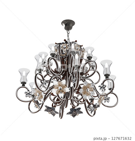 chandelier on the ceiling isolated on transparent background, hanging lamp, pendant light, 3D illustration, cg render chandelier on the ceiling isolated on transparent background, hanging lamp, pendant light, 3D illustration, cg render 127671632