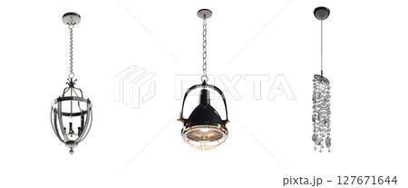 chandelier on the ceiling isolated on transparent background, hanging lamp, pendant light, 3D illustration, cg render chandelier on the ceiling isolated on transparent background, hanging lamp, pendant light, 3D illustration, cg render 127671644