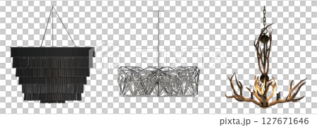 chandelier on the ceiling isolated on transparent background, hanging lamp, pendant light, 3D illustration, cg render chandelier on the ceiling isolated on transparent background, hanging lamp, pendant light, 3D illustration, cg render 127671646