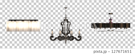 chandelier on the ceiling isolated on transparent background, hanging lamp, pendant light, 3D illustration, cg render 127671651