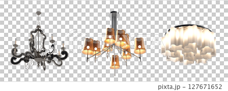 chandelier on the ceiling isolated on transparent background, hanging lamp, pendant light, 3D illustration, cg render chandelier on the ceiling isolated on transparent background, hanging lamp, pendant light, 3D illustration, cg render 127671652
