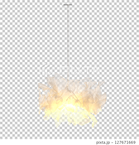 chandelier on the ceiling isolated on transparent background, hanging lamp, pendant light, 3D illustration, cg render 127671669
