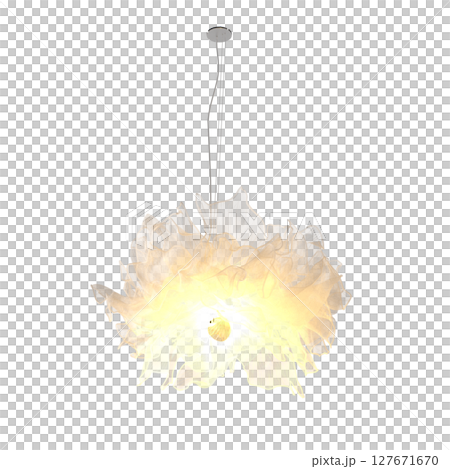 chandelier on the ceiling isolated on transparent background, hanging lamp, pendant light, 3D illustration, cg render 127671670