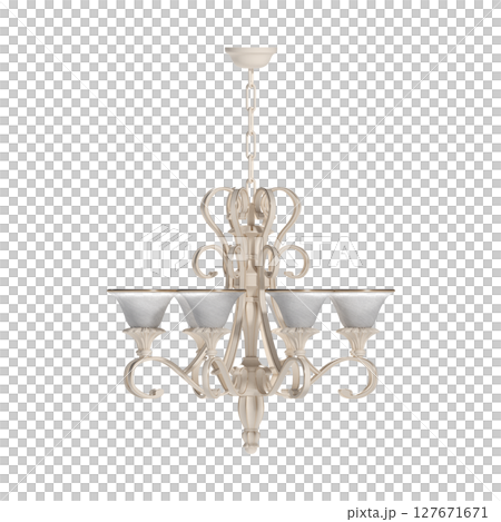 chandelier on the ceiling isolated on transparent background, hanging lamp, pendant light, 3D illustration, cg render 127671671