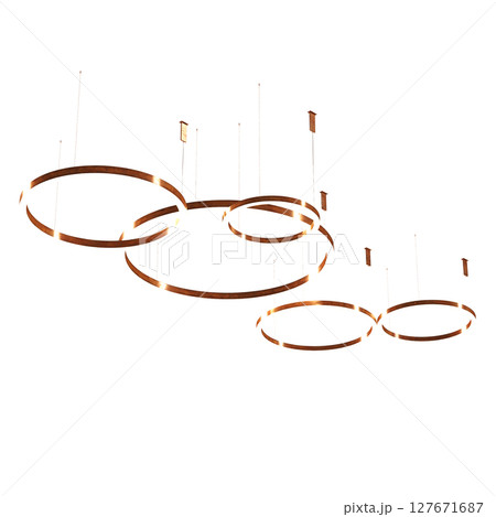 chandelier on the ceiling isolated on transparent background, hanging lamp, pendant light, 3D illustration, cg render 127671687