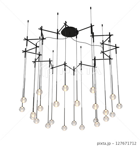 chandelier on the ceiling isolated on transparent background, hanging lamp, pendant light, 3D illustration, cg render chandelier on the ceiling isolated on transparent background, hanging lamp, pendant light, 3D illustration, cg render 127671712
