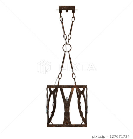 chandelier on the ceiling isolated on transparent background, hanging lamp, pendant light, 3D illustration, cg render 127671724