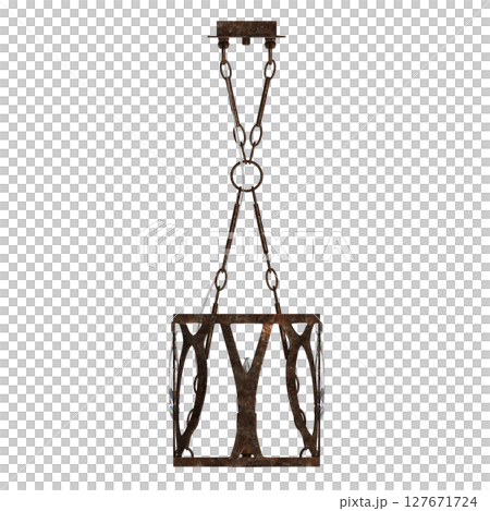 chandelier on the ceiling isolated on transparent background, hanging lamp, pendant light, 3D illustration, cg render 127671724