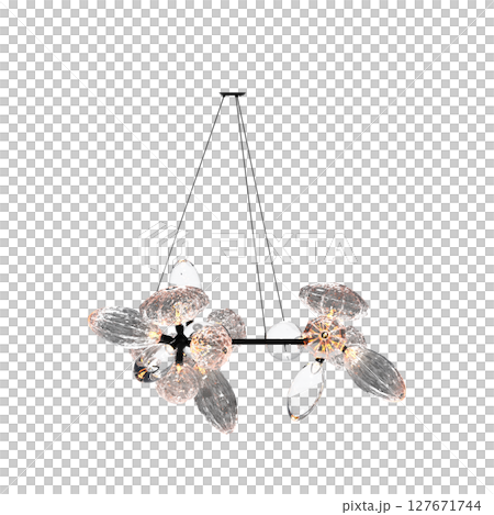 chandelier on the ceiling isolated on transparent background, hanging lamp, pendant light, 3D illustration, cg render chandelier on the ceiling isolated on transparent background, hanging lamp, pendant light, 3D illustration, cg render 127671744