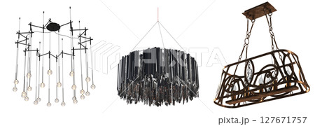 chandelier on the ceiling isolated on transparent background, hanging lamp, pendant light, 3D illustration, cg render chandelier on the ceiling isolated on transparent background, hanging lamp, pendant light, 3D illustration, cg render 127671757