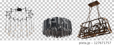 chandelier on the ceiling isolated on transparent background, hanging lamp, pendant light, 3D illustration, cg render chandelier on the ceiling isolated on transparent background, hanging lamp, pendant light, 3D illustration, cg render 127671757
