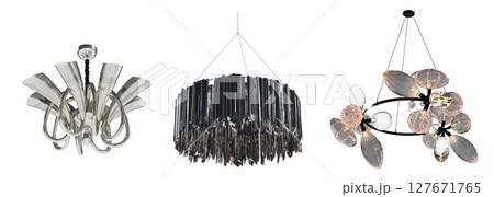 chandelier on the ceiling isolated on transparent background, hanging lamp, pendant light, 3D illustration, cg render chandelier on the ceiling isolated on transparent background, hanging lamp, pendant light, 3D illustration, cg render 127671765