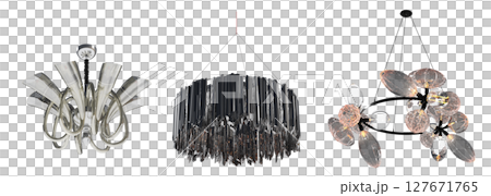 chandelier on the ceiling isolated on transparent background, hanging lamp, pendant light, 3D illustration, cg render chandelier on the ceiling isolated on transparent background, hanging lamp, pendant light, 3D illustration, cg render 127671765