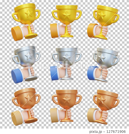 hand holding the trophy 3D graphic hand holding the trophy 3D graphic 127671906