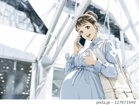 働く妊婦の女性のイラスト素材 働く妊婦の女性のイラスト素材 127671949