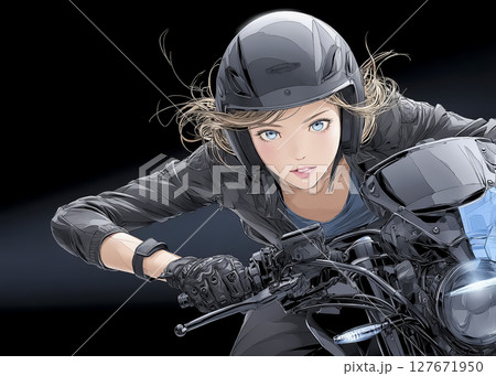 女性ライダーのアップのイラスト素材　正面 127671950