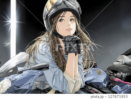 女性ライダーのアップのイラスト素材　正面 127671953