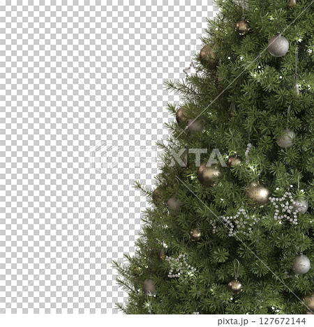 Christmas tree with decorations, isolate on a transparent background, 3d illustration, cg render 127672144