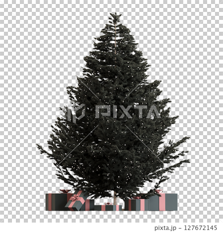 Christmas tree with decorations, isolate on a transparent background, 3d illustration, cg render 127672145