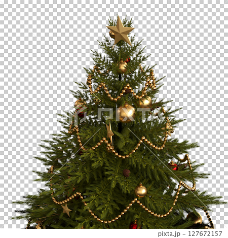 Christmas tree with decorations, isolate on a transparent background, 3d illustration, cg render 127672157
