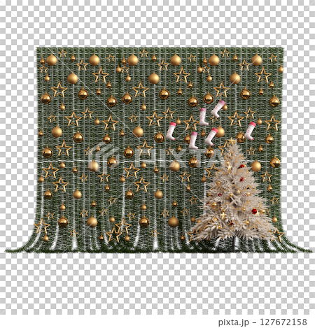 Christmas tree with decorations, isolate on a transparent background, 3d illustration, cg render 127672158