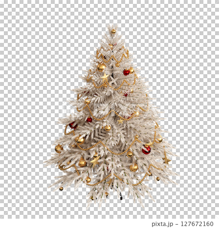 Christmas tree with decorations, isolate on a transparent background, 3d illustration, cg render 127672160