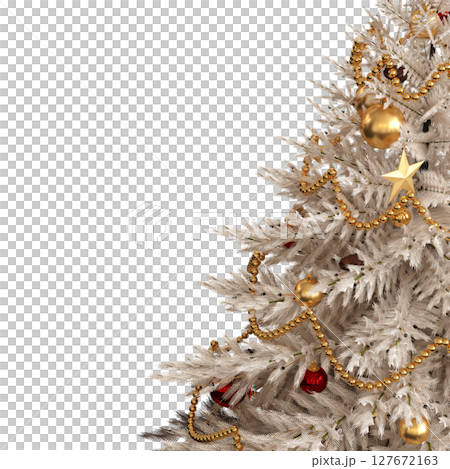 Christmas tree with decorations, isolate on a transparent background, 3d illustration, cg render 127672163