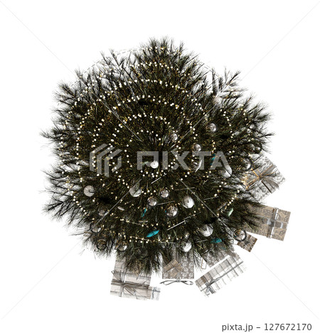 Christmas tree with decorations, isolate on a transparent background, 3d illustration, cg render 127672170