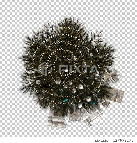Christmas tree with decorations, isolate on a transparent background, 3d illustration, cg render 127672170