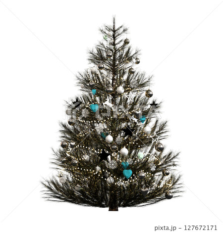 Christmas tree with decorations, isolate on a transparent background, 3d illustration, cg render 127672171