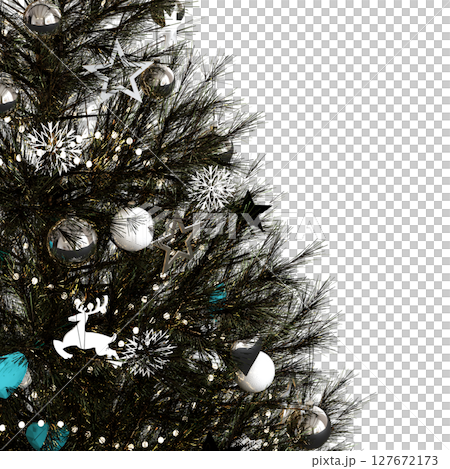 Christmas tree with decorations, isolate on a transparent background, 3d illustration, cg render 127672173