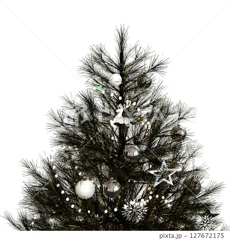 Christmas tree with decorations, isolate on a transparent background, 3d illustration, cg render 127672175