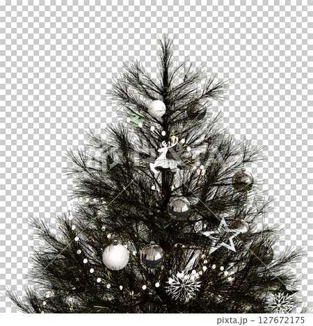 Christmas tree with decorations, isolate on a transparent background, 3d illustration, cg render 127672175