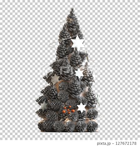Christmas tree with decorations, isolate on a transparent background, 3d illustration, cg render Christmas tree with decorations, isolate on a transparent background, 3d illustration, cg render 127672178