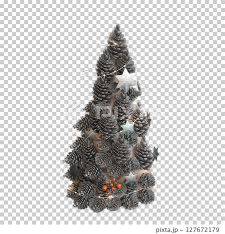 Christmas tree with decorations, isolate on a transparent background, 3d illustration, cg render Christmas tree with decorations, isolate on a transparent background, 3d illustration, cg render 127672179