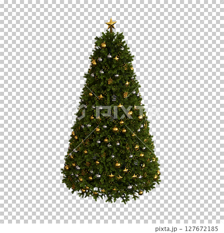 Christmas tree with decorations, isolate on a transparent background, 3d illustration, cg render 127672185