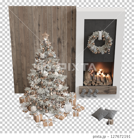 Christmas tree with decorations, isolate on a transparent background, 3d illustration, cg render Christmas tree with decorations, isolate on a transparent background, 3d illustration, cg render 127672191