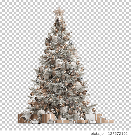 Christmas tree with decorations, isolate on a transparent background, 3d illustration, cg render Christmas tree with decorations, isolate on a transparent background, 3d illustration, cg render 127672192