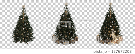 Christmas tree with decorations, isolate on a transparent background, 3d illustration, cg render 127672208