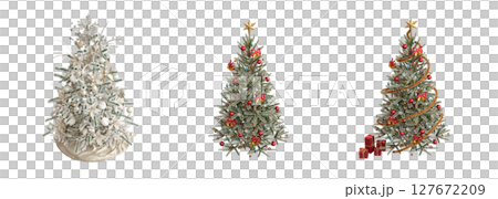 Christmas tree with decorations, isolate on a transparent background, 3d illustration, cg render 127672209