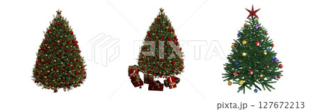 Christmas tree with decorations, isolate on a transparent background, 3d illustration, cg render 127672213