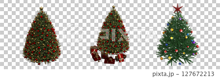 Christmas tree with decorations, isolate on a transparent background, 3d illustration, cg render 127672213