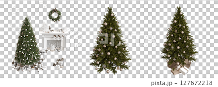 Christmas tree with decorations, isolate on a transparent background, 3d illustration, cg render Christmas tree with decorations, isolate on a transparent background, 3d illustration, cg render 127672218