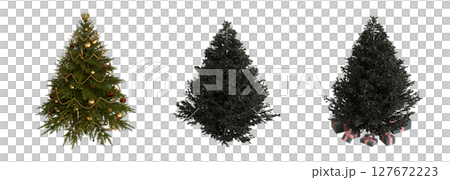 Christmas tree with decorations, isolate on a transparent background, 3d illustration, cg render 127672223