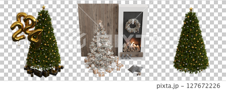 Christmas tree with decorations, isolate on a transparent background, 3d illustration, cg render Christmas tree with decorations, isolate on a transparent background, 3d illustration, cg render 127672226