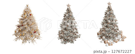 Christmas tree with decorations, isolate on a transparent background, 3d illustration, cg render 127672227