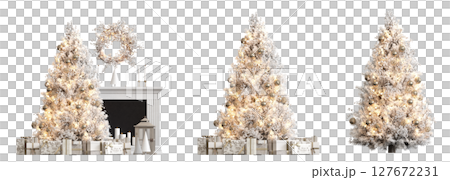 Christmas tree with decorations, isolate on a transparent background, 3d illustration, cg render 127672231