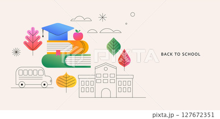 Colorful geometric Back to School sale poster, banner and flyer design Colorful geometric Back to School sale poster, banner and flyer design 127672351